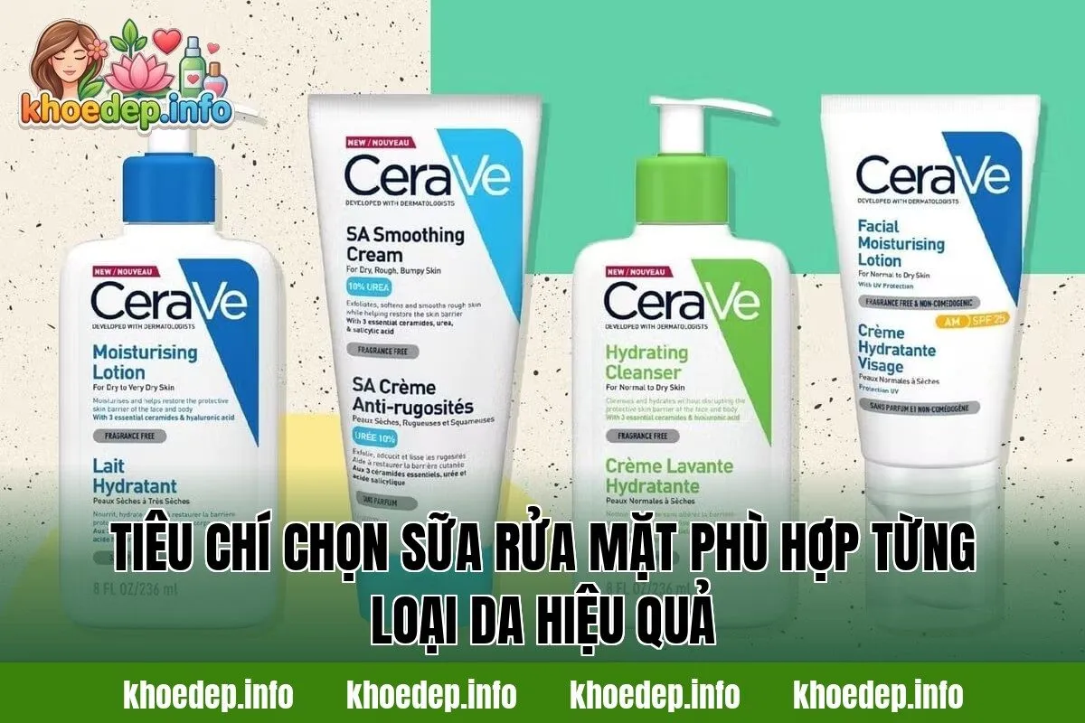 tiêu chí chọn sữa rửa mặt phù hợp từng loại da hiệu quả