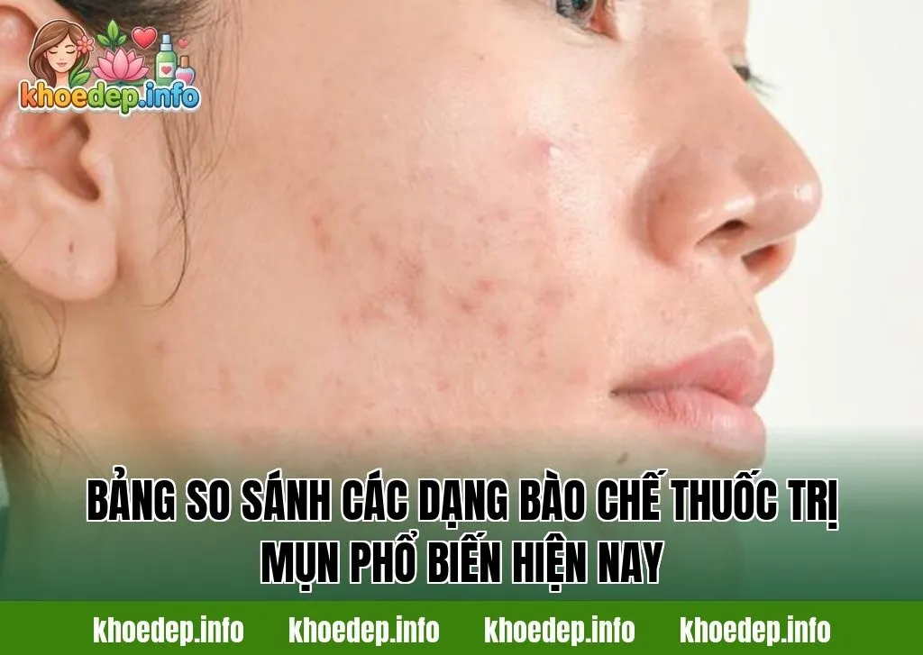 Bảng so sánh các dạng bào chế thuốc trị mụn phổ biến hiện nay